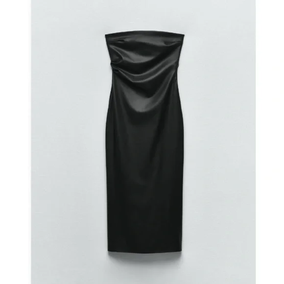 Zara | Dresses | Zara Strapless Faux Leather Midi Dress 352318 | Poshmark